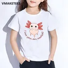 Детская летняя футболка с коротким рукавом для девочек и мальчиков, Детская милая розовая футболка с мультяшным принтом Axolotl, Забавная детская одежда