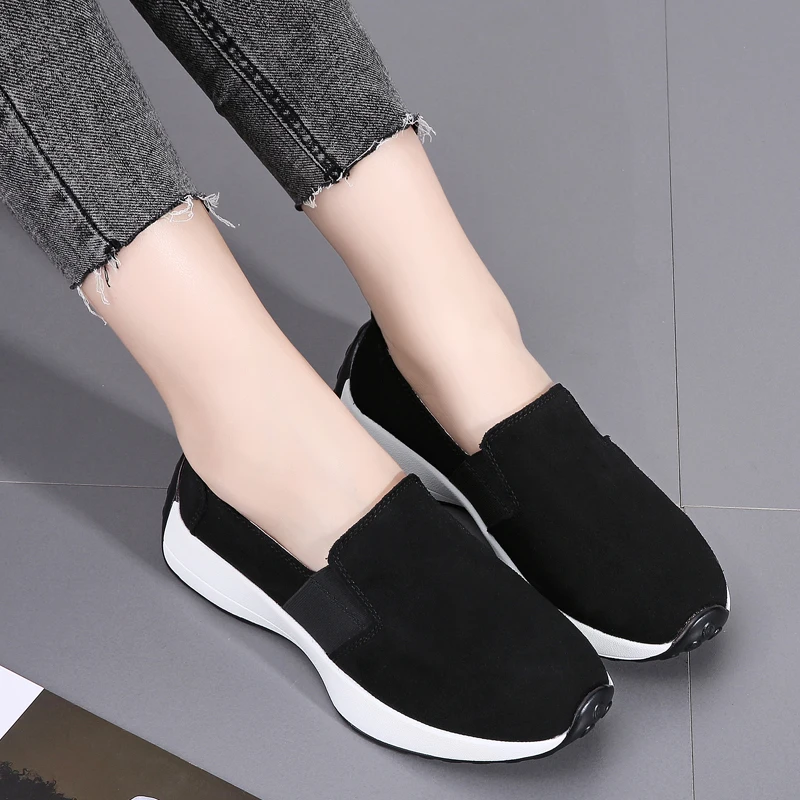 

Women Shoes Casual Spring Autumn Cowhide Flats Wedge Heel Antiskid Sewing Breathable Soft Comfort Grace Sneakers Work Run Travel