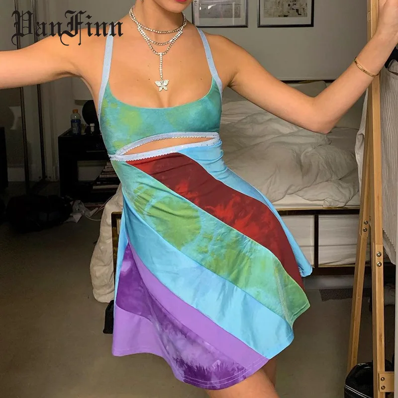 

Fashion 2021 Summer New Women Skirt Fashion Hollow-out Matching Color Halter Skirt Women A-line Dress for Female Streetwear