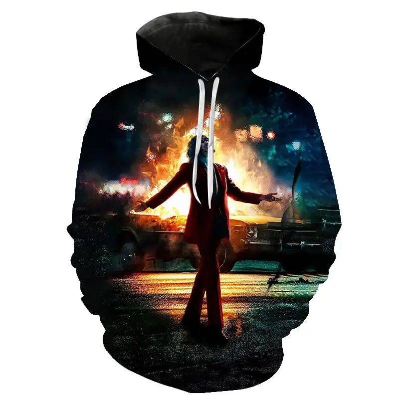 

Horror Movie Joker 3D Hooded Clown Cool Print Hoody Sweatshirt Casual Hoodies Men Women Pullover Harajuku Clothes