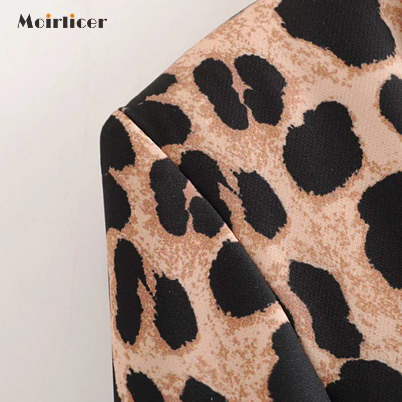 Женский блейзер с леопардовым принтом Повседневная Верхняя одежда карманами и