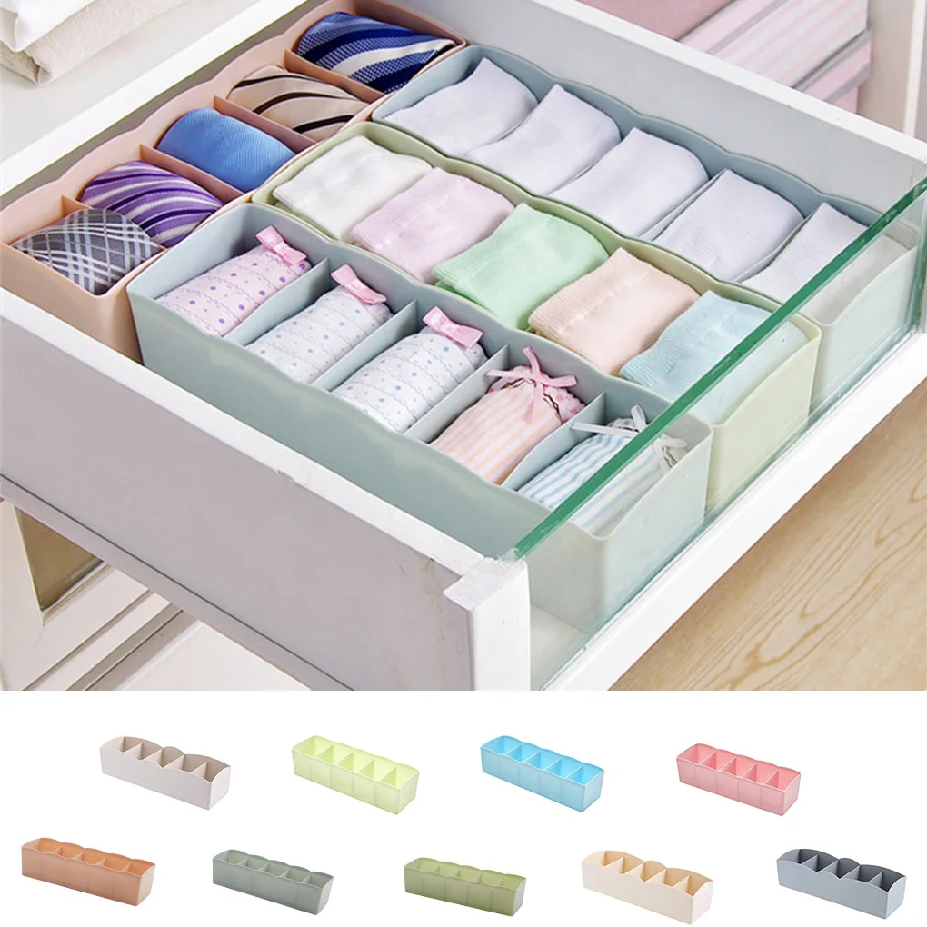 

5 Grids Plastic Organizer Tie Bra Socks Drawer Cosmetic Container Multipurpose Divider Storage Boxes Household Organizer