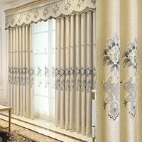 european style shading embroidered curtains for living room and bedroom grey color jacquard windows curtain luxury drapes