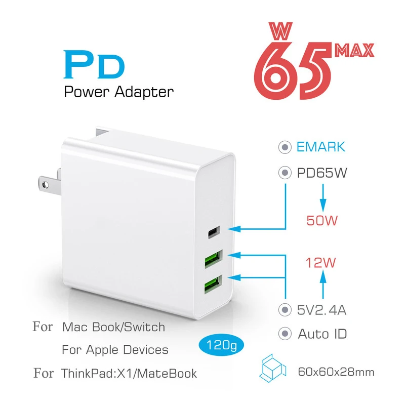 65W 45W 20V 3.25A USB Type C PD быстрое зарядное устройство адаптер для ноутбука переключения