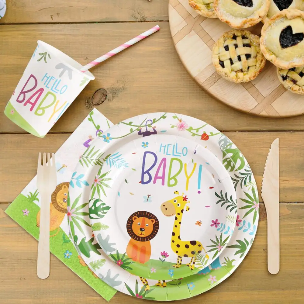 QIFU Hello Baby одноразовая посуда джунгли тематическая вечеринка на день рождения
