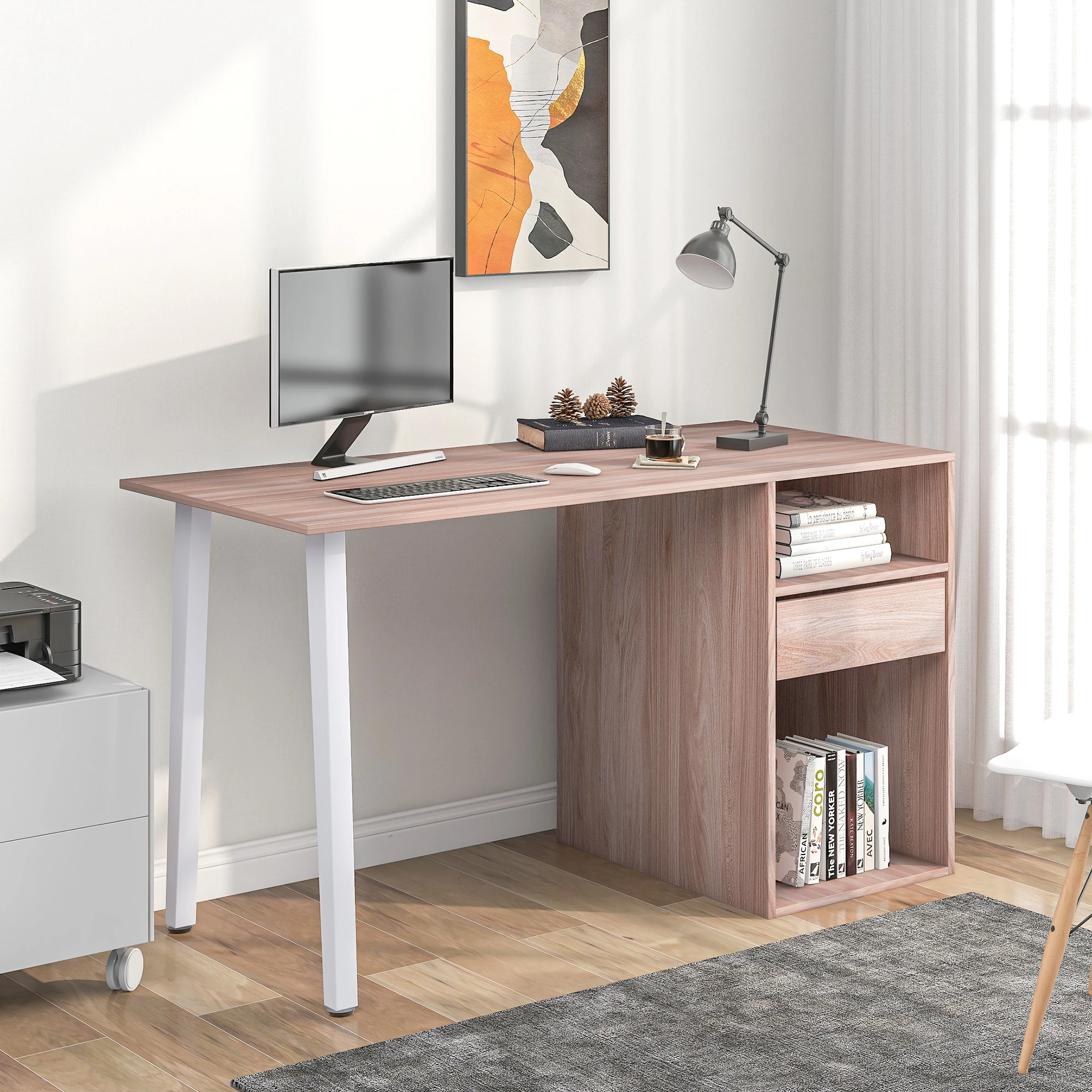 

(SALE)Schreibtisch mit Schubalden und Ablage, Arbeitstisch, Computertisch vergrößerter Desktop NW