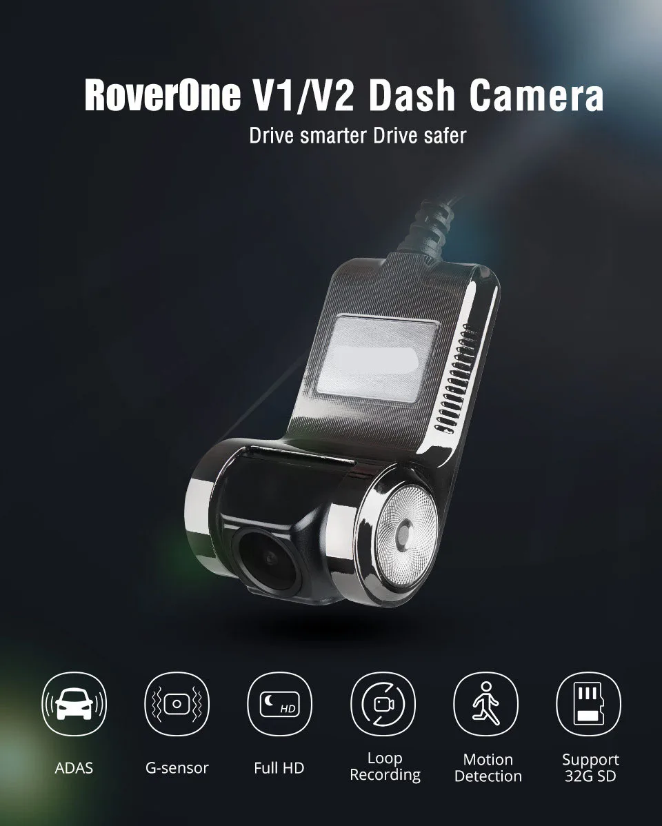 Автомобильный мини видеорегистратор RoverOne V1 V2 ADAS камера для приборной панели Full