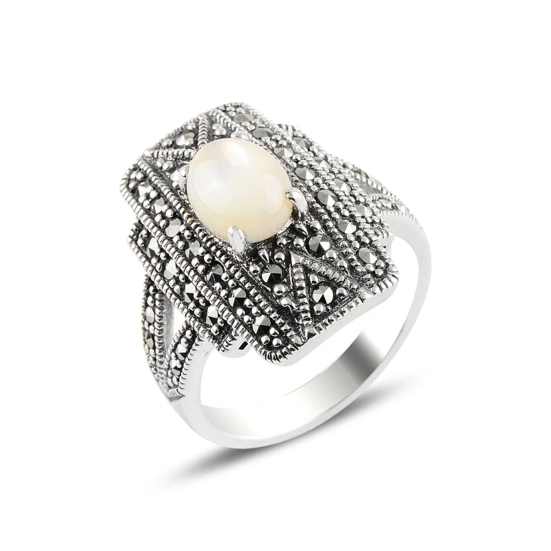 

Silverlina Silver Pearlescent & Marcasite Ring