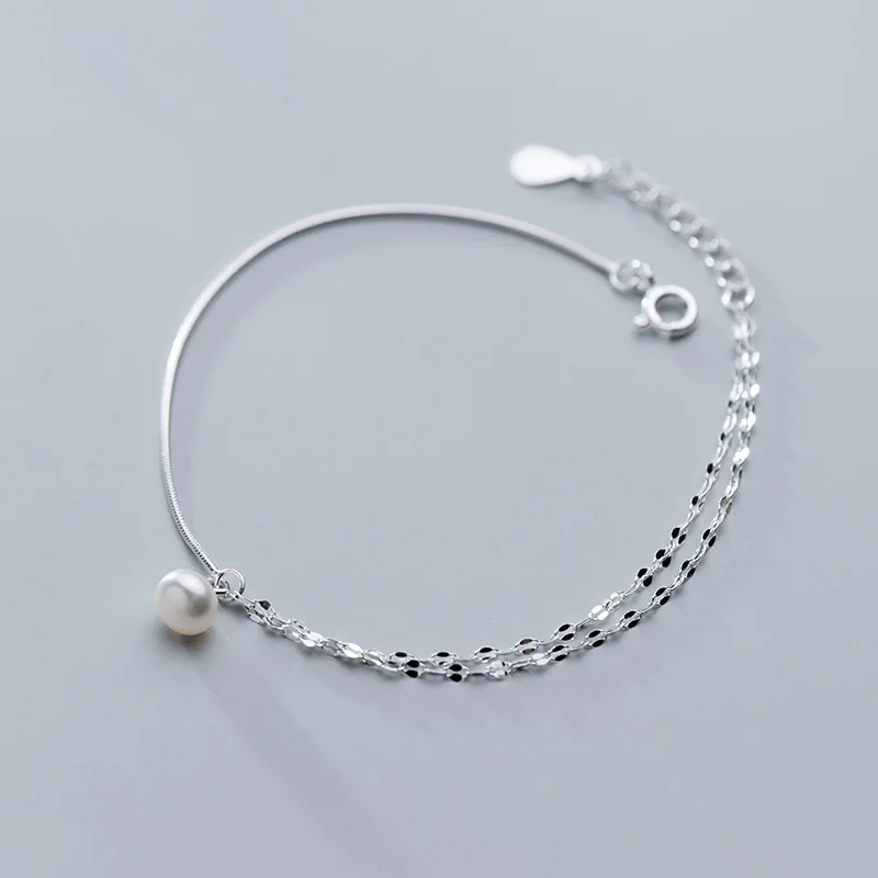 Жемчужные двухслойные браслеты на ногу серебро 925 пробы модные ювелирные изделия