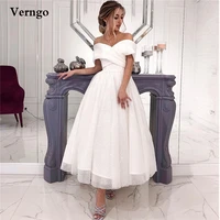 verngo glitter a line off the shoulder wedding dresses for bridal party gowns short sleeves ankle length bride formal dress
