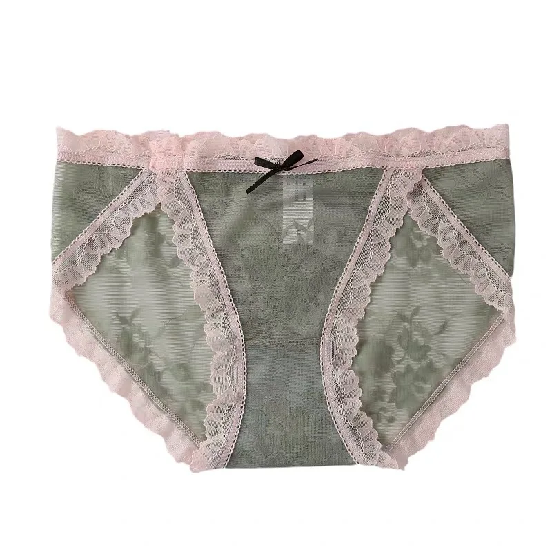 

3PCS Bow Panties Women Comfortable Underwears Sexy Middle-Waisted Underpants Female Lingerie Net Yarn Perspective Ladies Briefs