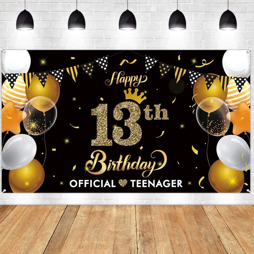 Украшения для вечерние, фон для 13-го дня рождения, баннер, золотые принадлежности для подростков, фотобудка для детей в помещении и на улице от AliExpress WW
