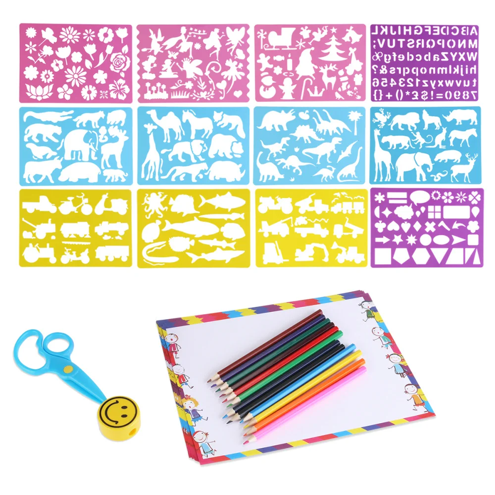 

BESTOYARD 12 Drawing Stencils with Assorted Designs Creative Craft Painting Stencils Educational Art Tool Set for Kids Learning