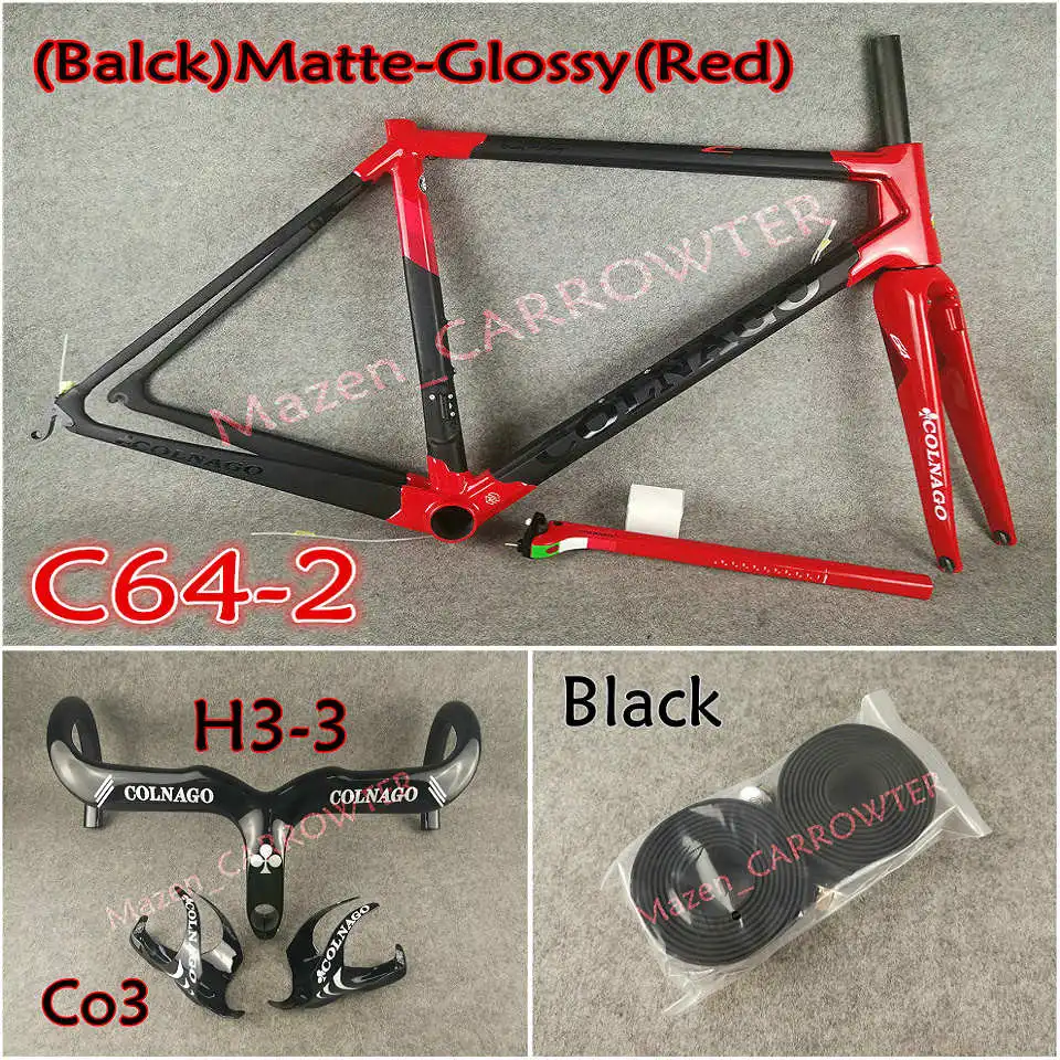 UD матовый-глянцевый черный красный Colnago C64 карбоновая рама+ руль+ седло+ клетки для бутылок+ 50 мм карбоновый комплект колес Novatec A271 ступицы - Цвет: Package 4