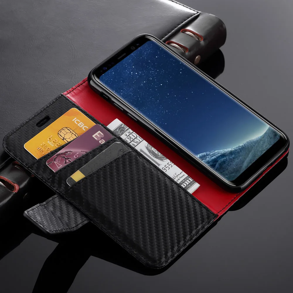 Роскошный чехол бумажник из углеродного волокна для Samsung Galaxy S20 Ultra S9 Plus S10 мягкий