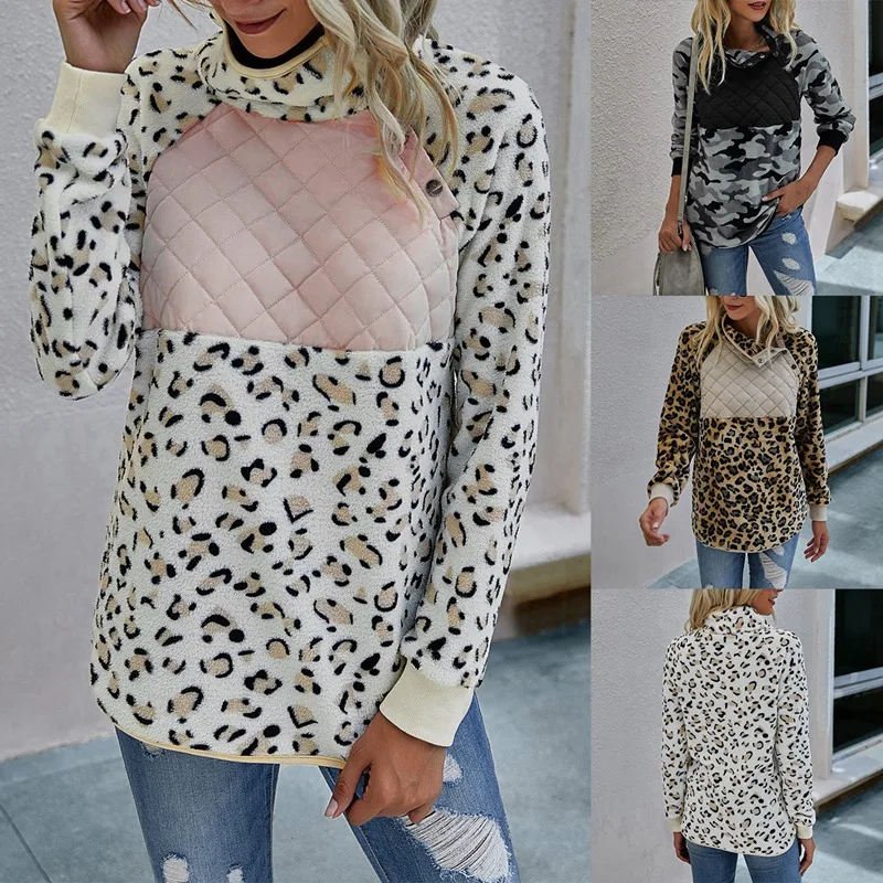 

Женские толстовки с капюшоном, флисовая женская уличная одежда с длинным рукавом, зимний лоскутный теплый плюшевый топ с высоким воротнико...