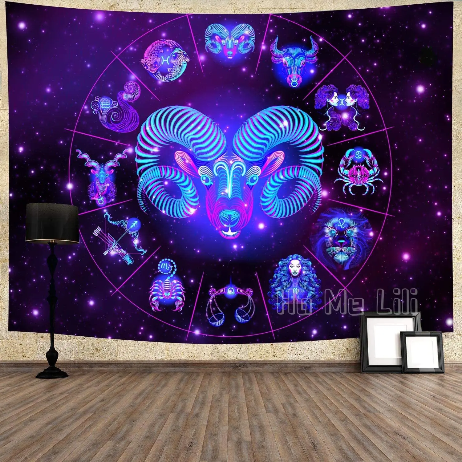 

Aries Tapestry One of the Twelve Signs Purple Stars Universe Wall Hanging for Bedroom Living Room Dorm