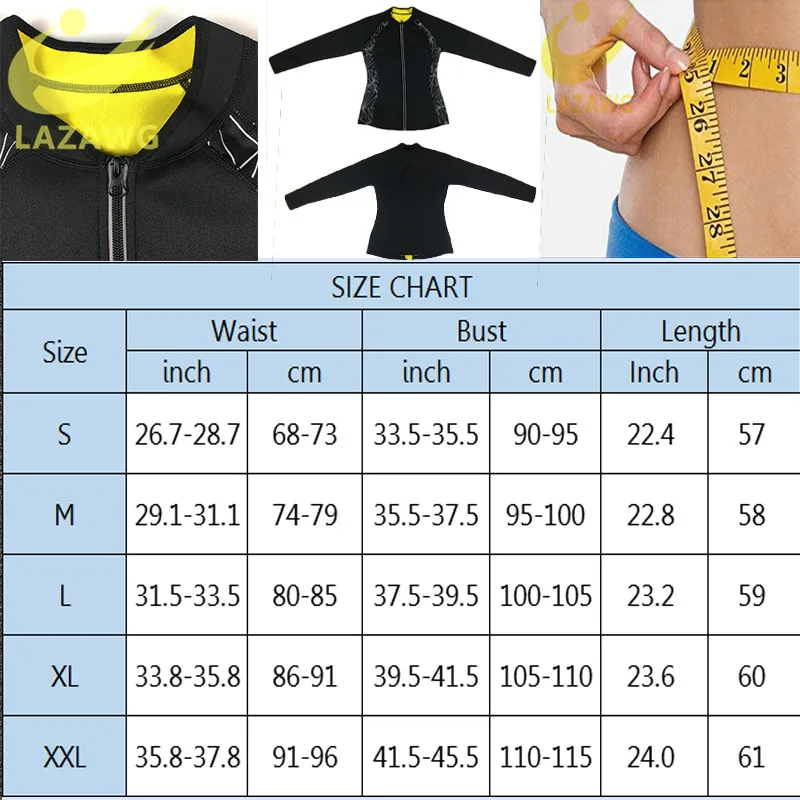 

LAZAWG Waist Trainer Top Hot Sweat Neoprene Shirt Sauna Sweat Tank Tops Long Sleeve Zipper Fat Burner Body Shaper Gym Workout