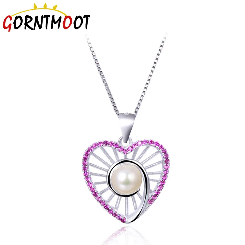 Серебряное ожерелье 925 жемчужные ожерелья женское с кулоном в виде двух сердец