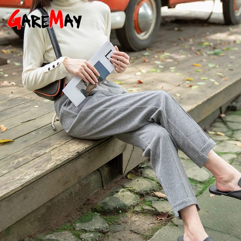 Осенне-зимние женские брюки до щиколотки шерстяной костюм плотные штаны для