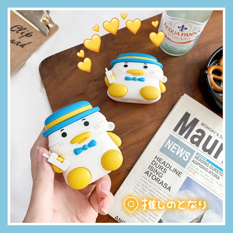 Симпатичный мультяшный чехол для телефона с рисунком утка животного 3D AirPods 1 2 Pro Box