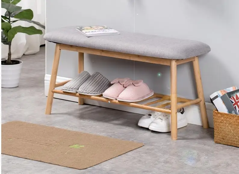 

Стеллаж для обуви из натурального бамбука, домашняя полка для хранения обуви, скамейка с подушкой для спальни, гостиной, органайзер для хран...