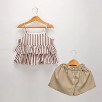 children suit hot style 2021 summer new girl striped suspender skirt culottes two piece suit