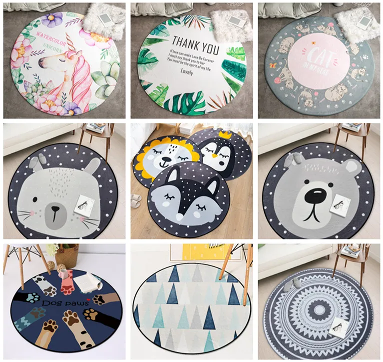 

Geometric Animal Cartoon Round Carpet Living Room Children Play Bedroom Rugs And Carpets Computer Chair Floor Mat Carpet 120/150
