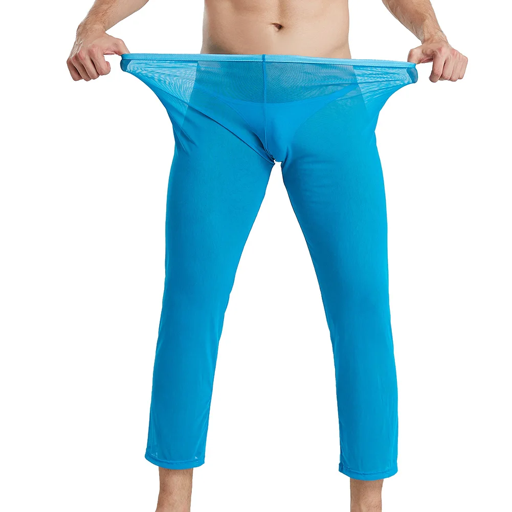 Мужские прозрачные повседневные длинные штаны сетчатые дышащие сексуальные