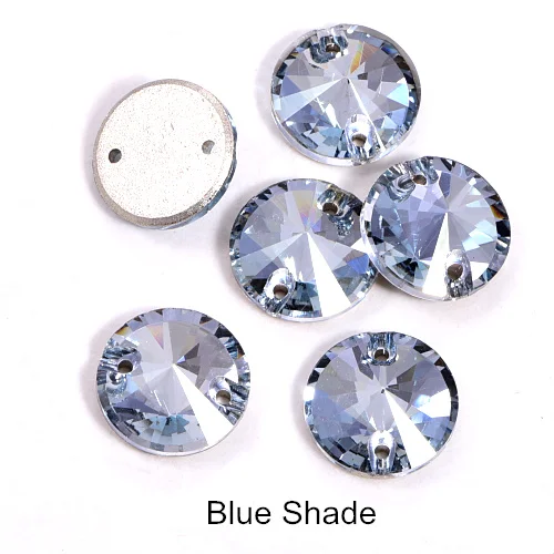 001BS-Blue Shade 40pcs AAAAA Quality 12mm Round Rivoli Glass Sew On Rhinestones Flatback Crystal Sewing Strass for DIY Wedding Dress B1248 - Цвет: 001BS-Blue Shade