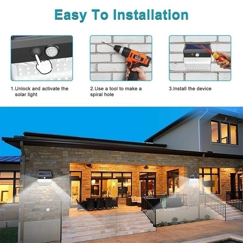 

208LED Solar Lights Outdoor Super Bright 3 Modes Motion Sensor Light with 270 Wide Angle Wall Solar Light Security Lighting