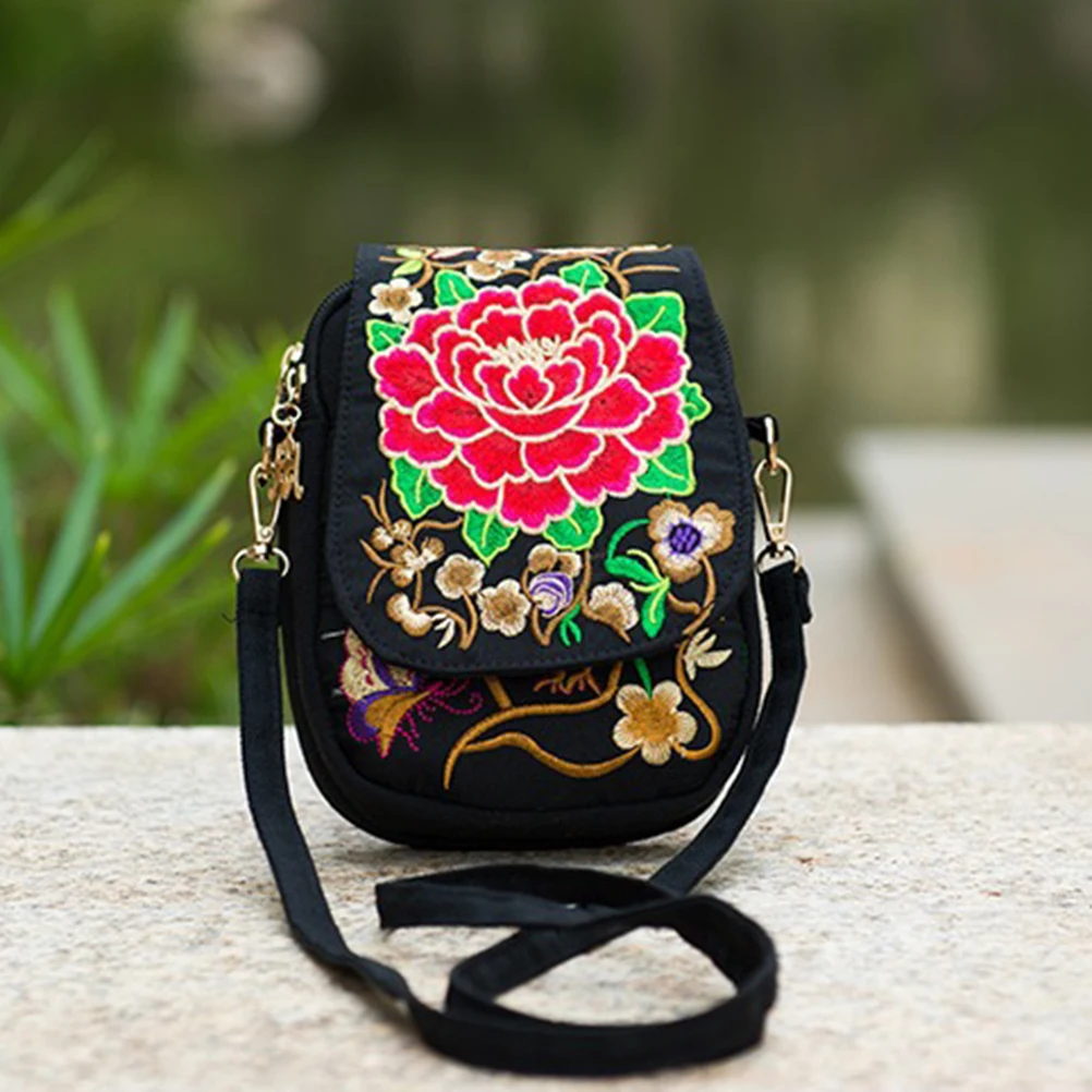 Женская сумка через плечо с вышивкой винтажная Цветочная Сумочка для сотового