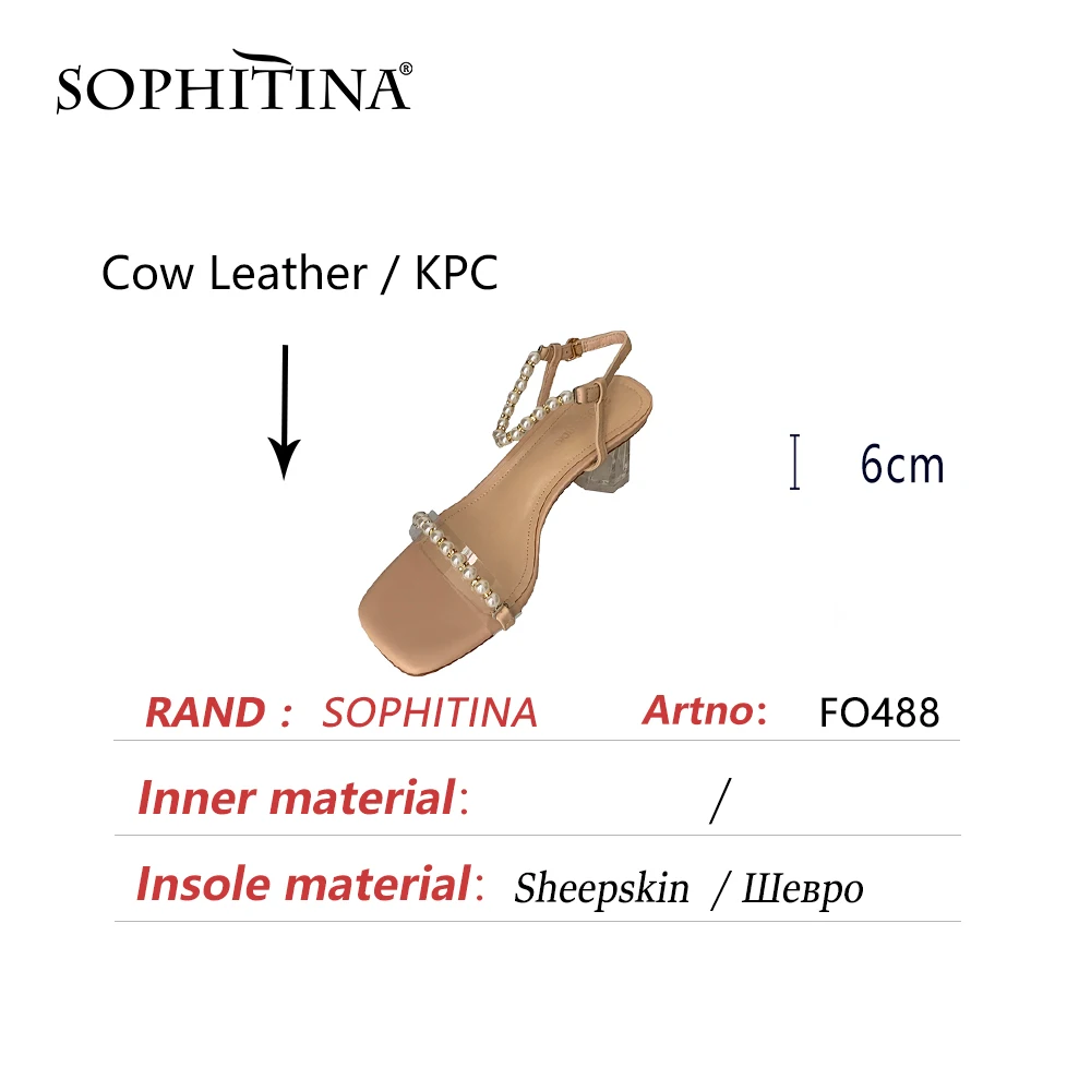 

SOPHITINA Women Shoes Summer Genuine Leather Square Toe Strange Heel Dressing New Stylish Pearl String Bead Sweet Sandals FO488