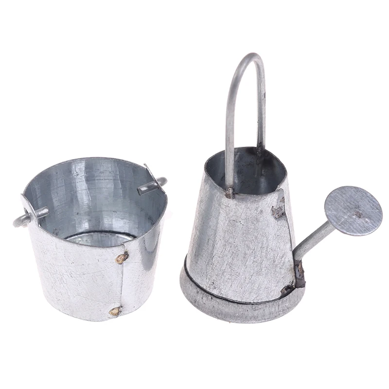 

New 2pcs/set 1:12 Dollhouse Miniature Metal Water Bucket Kettle Model Furniture Toys