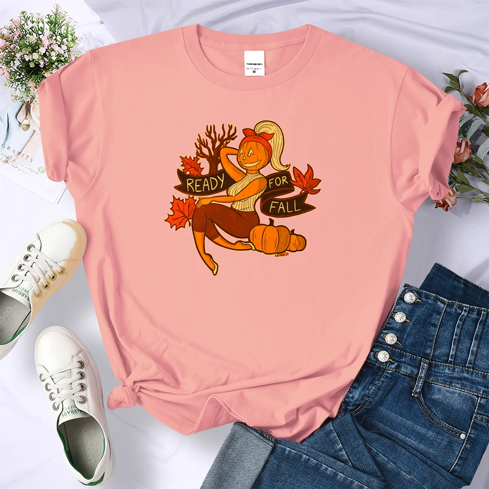 

Ready For Fall Pumpkin Gal Prints Woman Tshirts Sport Casual Top Vintage Brand Streetwear Summer Round O-neck T-shirts Woman