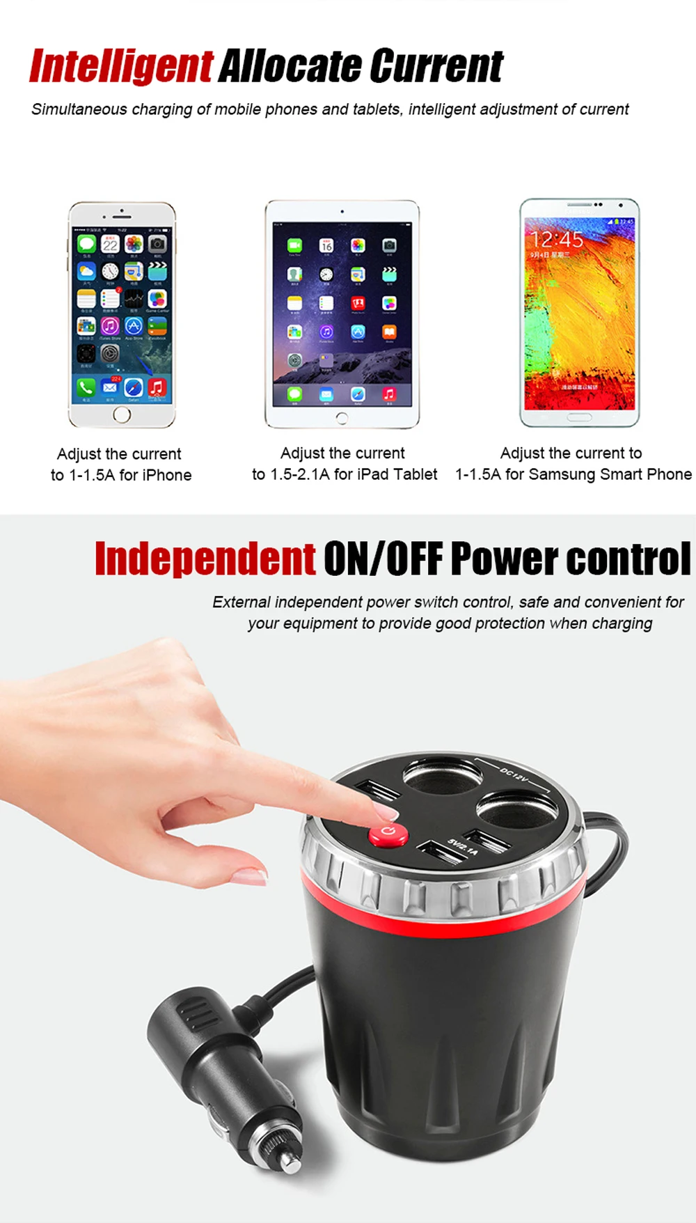 VR robot Dual Car Cigarette Lighter Socket Splitter Adapter 5V 2.1A 4 Ports USB Charger Voltage Monitor Car Cup Holder