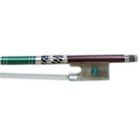 free shipping violin bow 44 pernambuco round stick white oxhorm frog with gemstones single eye silver parts fp999b