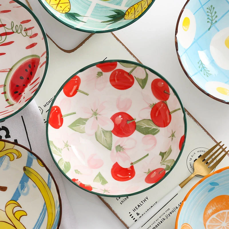 Набор посуды с фруктовым узором керамическая тарелка цветная миска для риса диск