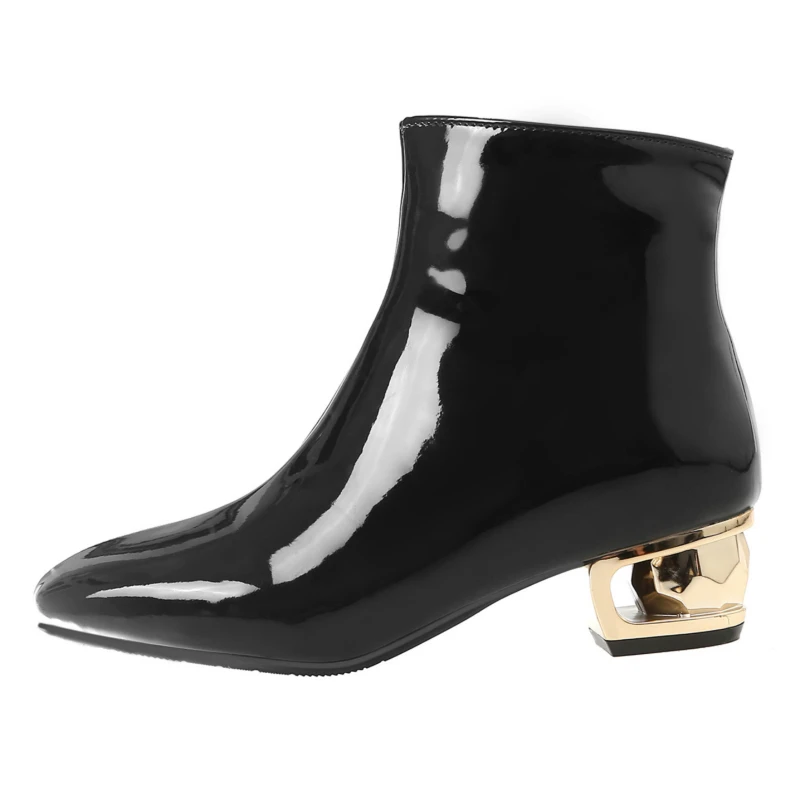 Patent Leather Women's Ankle Boots Luxury Heels For Women Autumn Winter Party Shoes Pink Girls Large Size 48 | Обувь