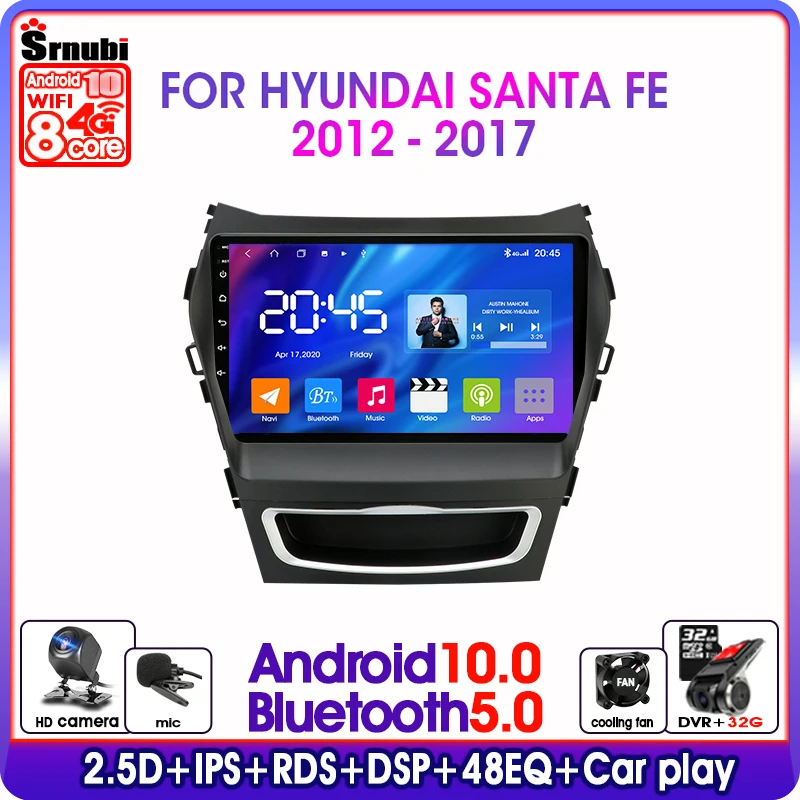 Android10.0 Автомагнитола для Hyundai Santa Fe 3 2013 2017 RDS DSP 4G ENT автоаудио 2 Din IPS GPS навигация
