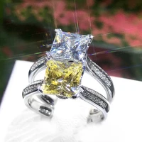 black angel 925 silver luxury citrine gemstone princess square cut women wedding adjustable ring fashion jewelry christmas gift