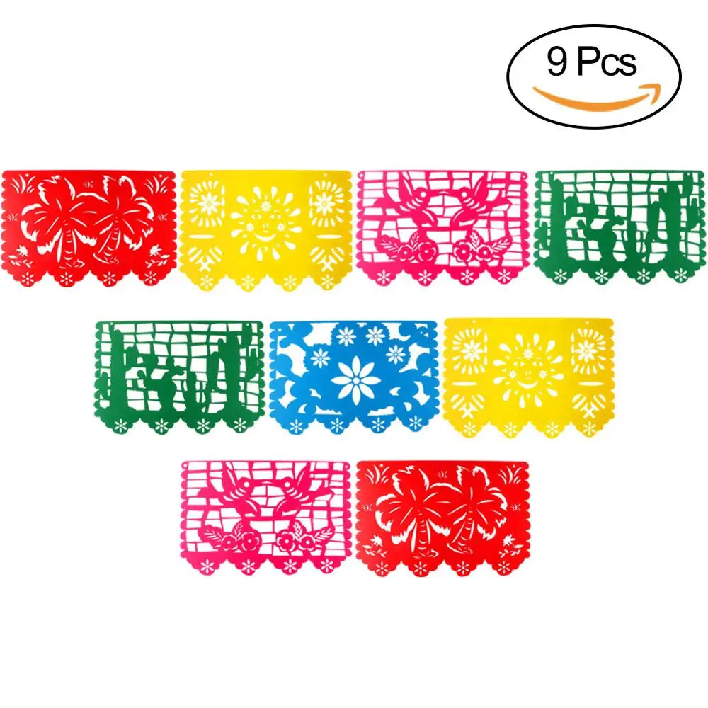 9pcs OurWarm Мексиканская фиеста тематические вечерние украшения хлопок настольная дорожка скатерть путешествия Serape войлок баннер бумажный вентилятор товары для дома - Цвет: 9pcs