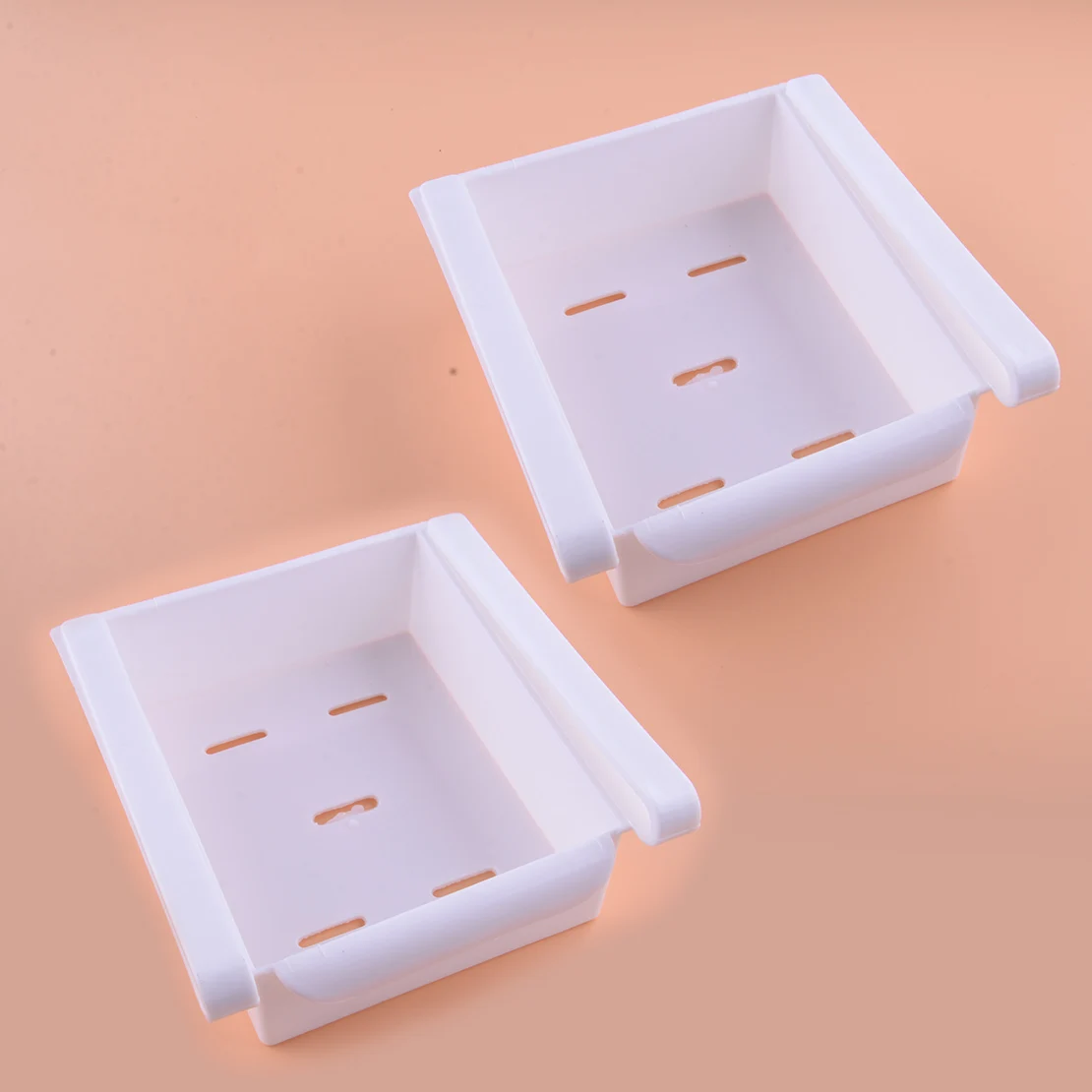 

2Pcs Plastic White Refrigerator Fridge Space Saver Storage Organizer Boxes Holders Shelves Racks