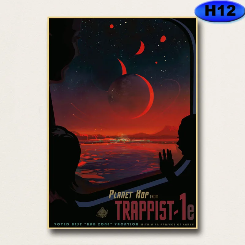 

Abstract Space Travel Collection Poster Art Painting Retro Kraft Paper Posters Wall Pictures for Living Room Bar Decor