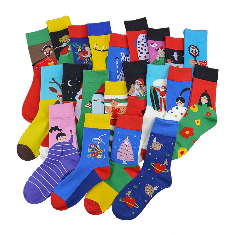 

5 Pairs of New Socks Female Socks Winter Christmas Socks Cotton Cartoon Pattern Christmas Middle Tube Casual Lovely Ladies Socks