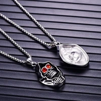 new exaggerated horror skull pendant mens necklace bohemian red crystal inlaid sliding metal pendant necklace accessoriejewelry