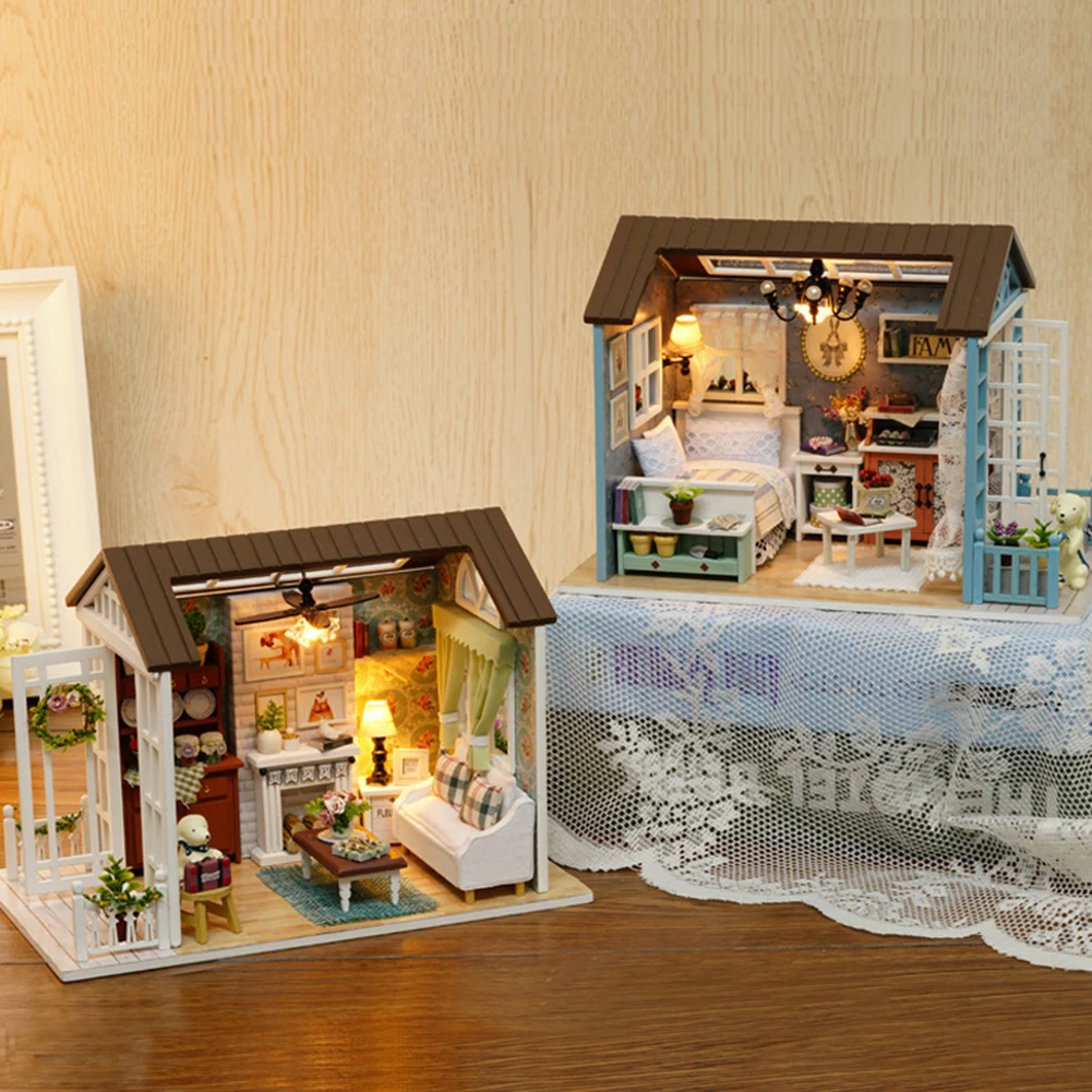 3D Деревянный DIY сборный миниатюрный кукольный домик, игрушки для спальни, модель с чехлом, кукольный дом, мебель для детей, подарки на день рождения Xams
