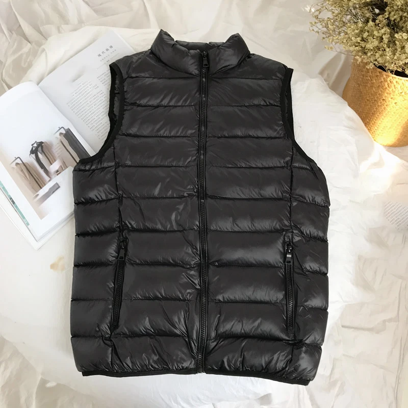 Зимняя мужская пуховая куртка одноцветная жилетка без рукавов большие размеры с