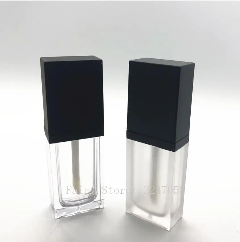 

8ML 10-100pcs Plastic Flat Square Clear Lip Gloss Tube with Black Cap, Empty High Quality Cosmetic Liquid Lipstick Bottle