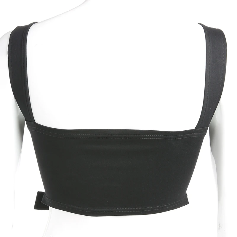 

Summer Punk Top Women Sexy Adjustable Shoulder Strap Bralette Crop Top O-Neck Sleeveless Front Hollow Out Tank Tops
